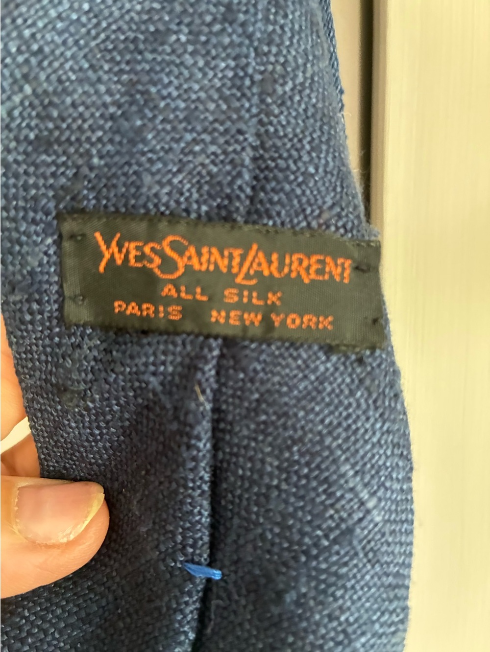 Yves Saint Laurent Navy textured silk tie. Vintage.